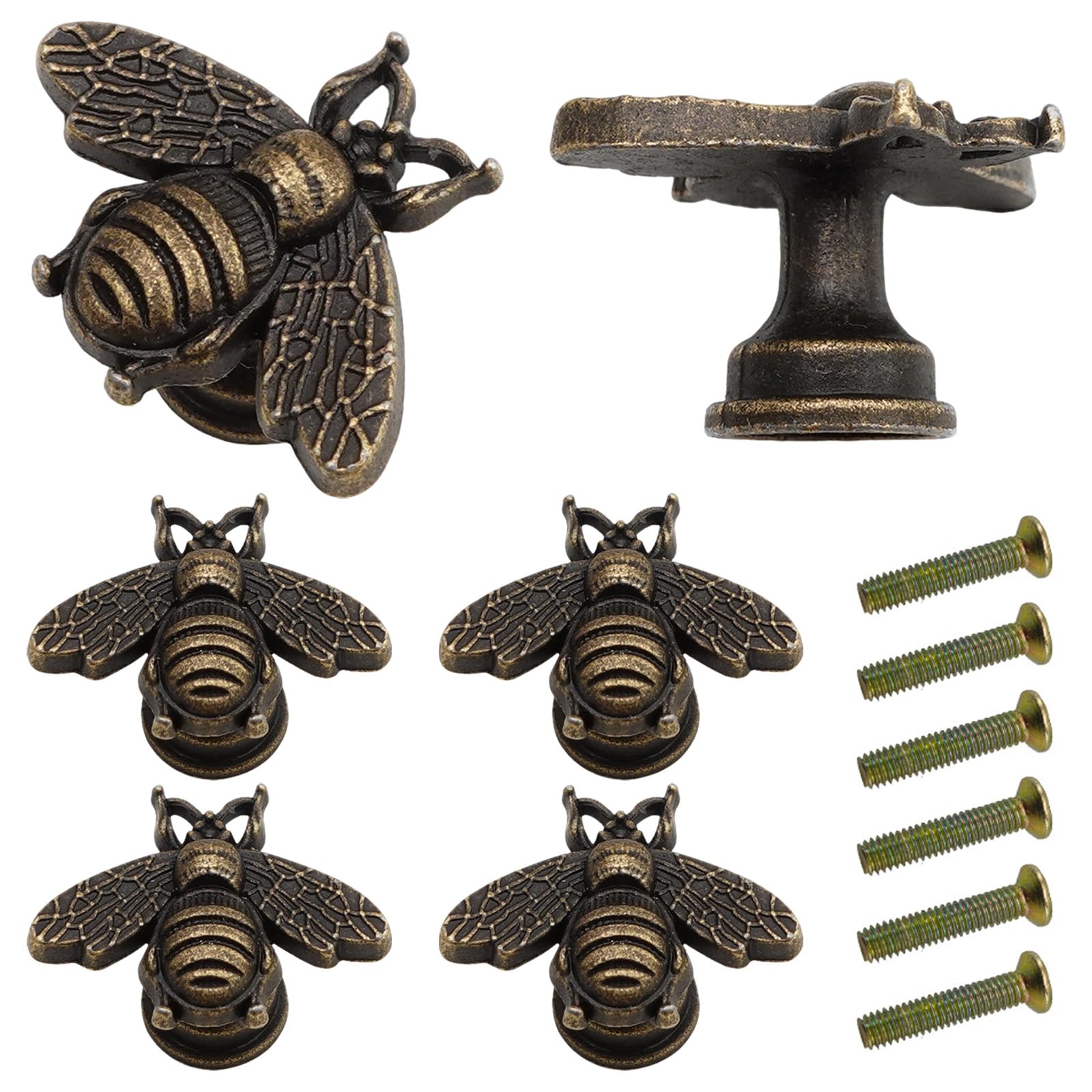 6PCS Vintage Bee Cabinet Handles Decorative Drawer Knobs and Kitchen Cupboard Handles, Animal-Shaped Design, Cabinet Knobs with Bee Motif, Suitable for Wardrobes, Cabinets and Drawers (Small Size)