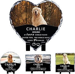 Lcyawer Pet Memorial Stones for Dog, Personalized Memorial Garden Stone with Photo Name, Pet Loss Gifts, Dog Memorial Gift for Loss of Dogs, Loss of Cat Sympathy Gifts, Heart Shaped Dogs Grave Marker