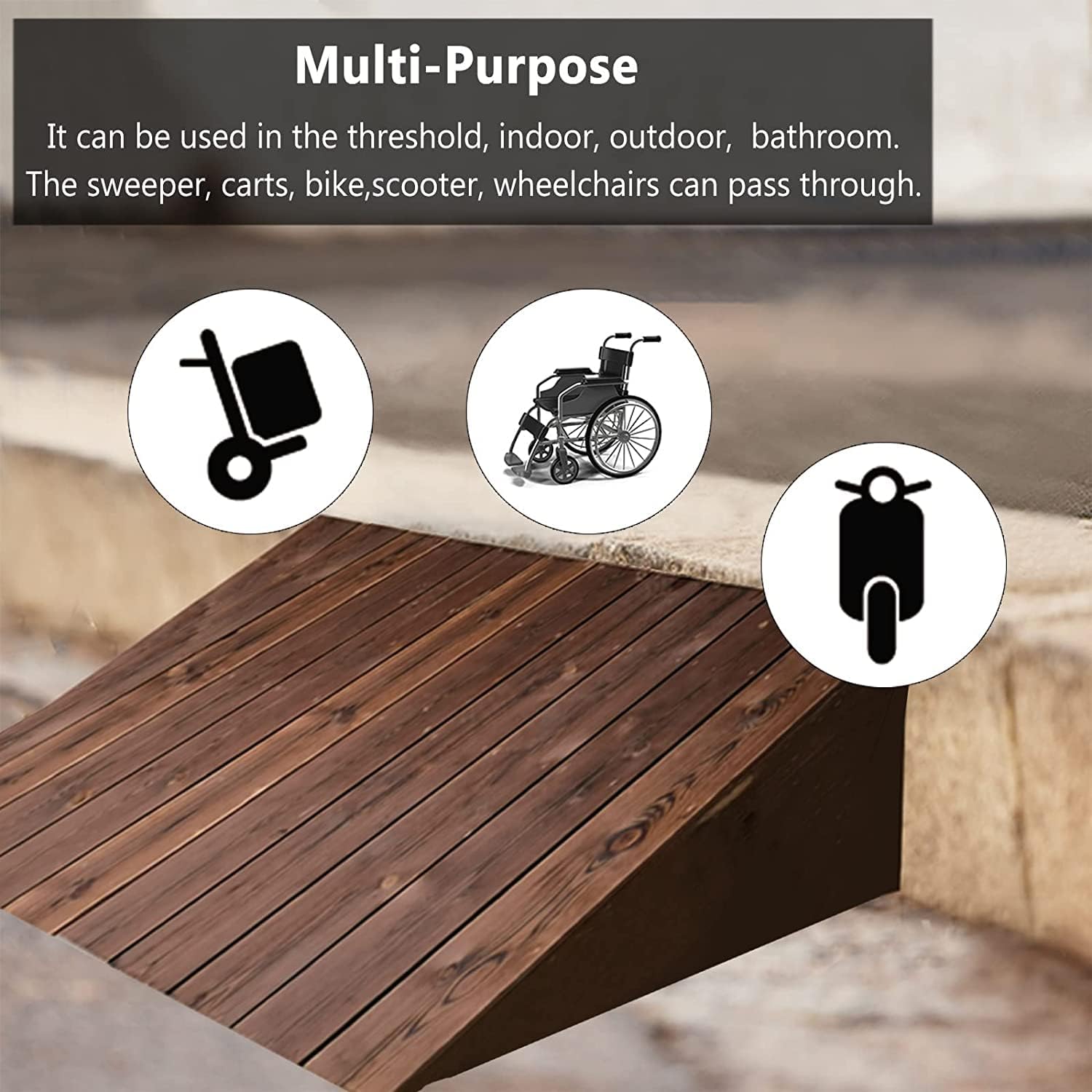 GUENZO Threshold Ramp, Rampsfor Sweeper Walkers Wheelchairs, Threshold Ramp Wooden for Home/Front Door/Yard/Doorways, 3-10 Inch Rise Entry Anti-Slip Transition Ramp(60x70x20cm (23.6x27.5x8))