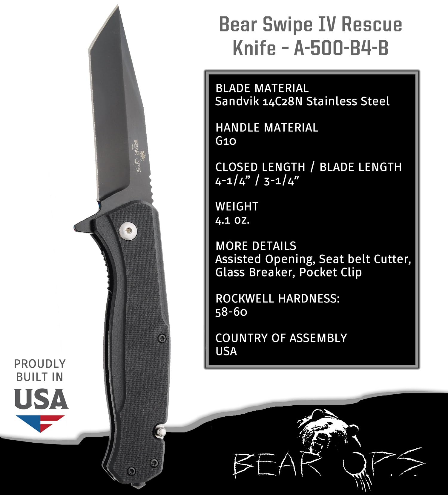 Amazon.com: Bear Ops Bear Swipe® V Rescue Folding Pocket Knife
