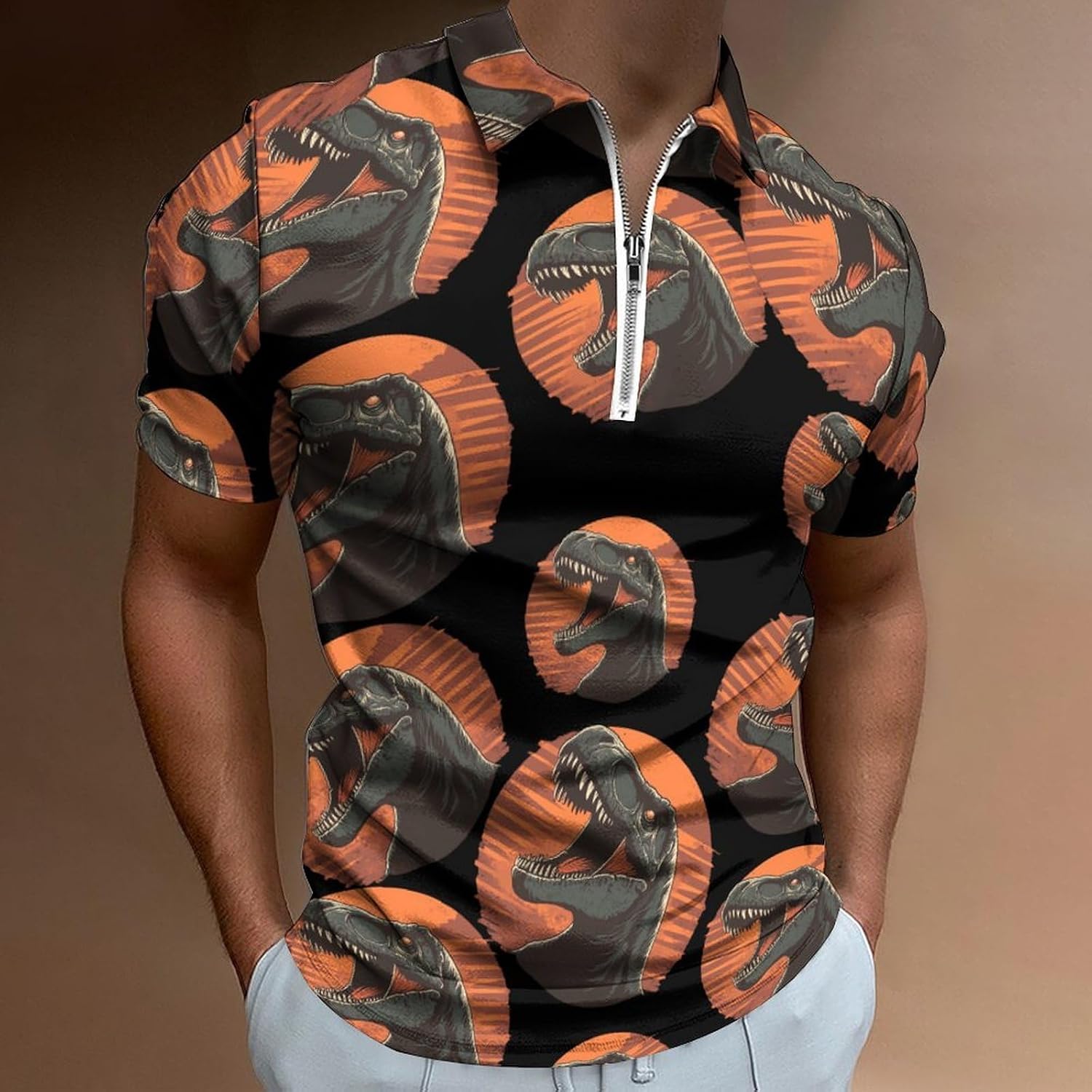 Vintage Dinosaur Men's Polo Shirts Short Sleeve Golf Shirt Casual T Shirt Tee Slim Fit Tops