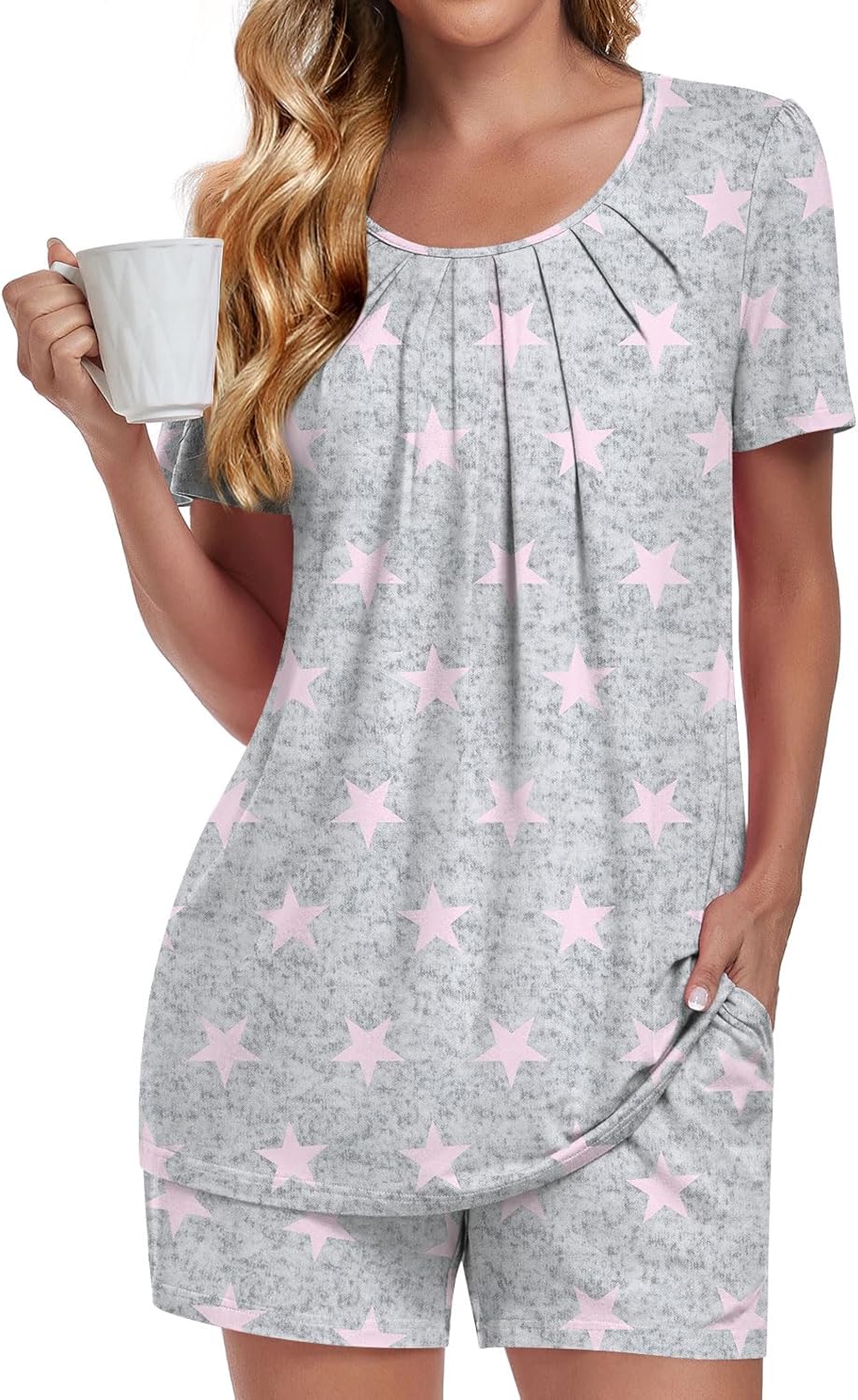 Anymeet Summer Womens Pajama Sets Short Sleeve Soft Casual 2 Piece Ladies Pjs Set Spring Sleepwear with Pockets