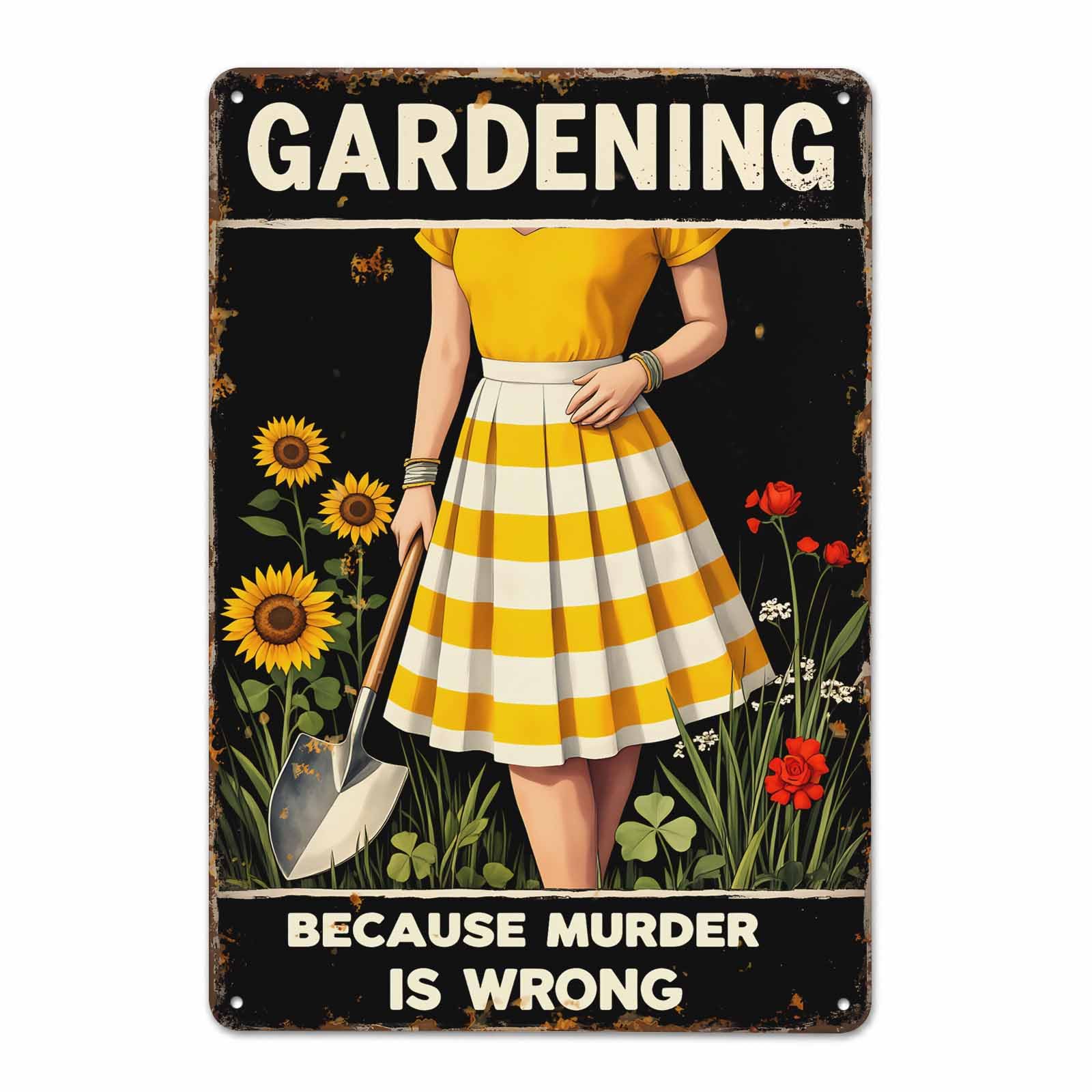 Gardening Sunflower Woman Quote Vintage Metal Tin Sign 8x12,Waterproof
