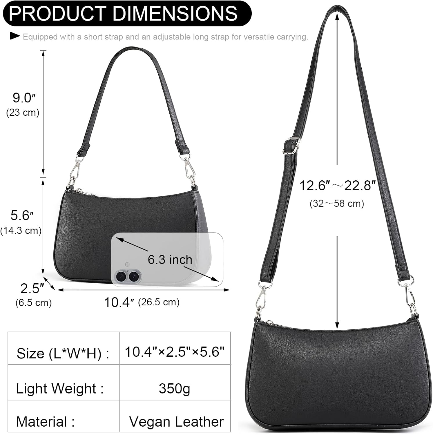 NIUEIMEE ZHOU Small Shoulder bag with 2 Removable Straps Cross Body Clutch Purse Handbag for Women