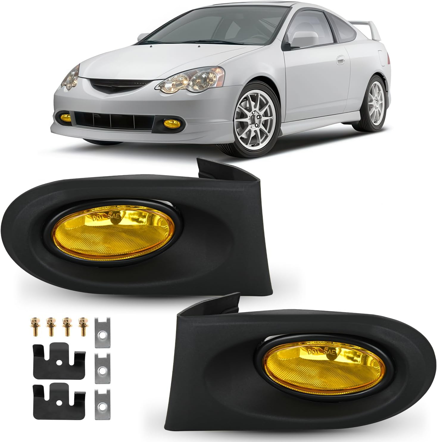 Nilight Fog Lights Assembly Compatible with 2002 2003 2004 Acura RSX Left Driver and Right Passenger Side Amber Lens w/H11 12V 55W Bulbs