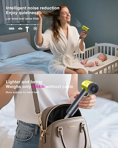 Miniatura 5 de Secador de pelo de alta velocidad de 110,000 RPM para secado rápido, cuidado iónico negativo termocontrol, secador de pelo compacto de viaje,