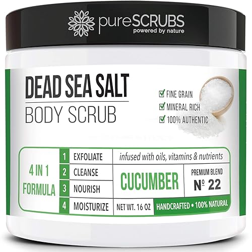 PureSCRUBS - Juego de exfoliante corporal orgánico de alta calidad exfoliante corporal grande de 16 onzas sal del mar muerto pura impregnada con