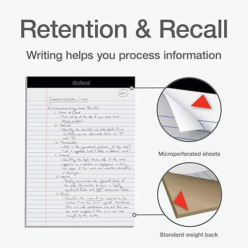 Vista 5 de Oxford Bloc de hojas tamaño legal de 8.5 x 11.75 pulgadas, 3 paquetes, rayas anchas en ambos lados, papel blanco, 50 hojas perforadas por bloc