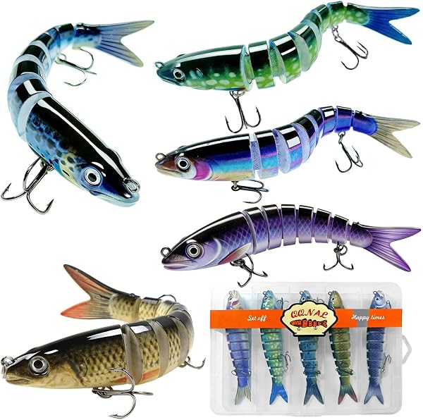 5 Piezas Señuelos Pesca Realistas Fishing Lure Multiarticulados Señuelos Black Bass en Caja Accesorios de Pesca Aptos para Agua Dulce y Salada para Lucios Percas Lubinas y Truchas 13.5 cm 19 g - 1