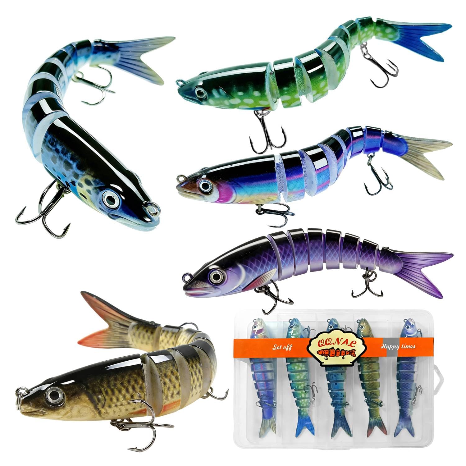 5 Piezas Señuelos Pesca Realistas Fishing Lure Multiarticulados Señuelos Black Bass en Caja Accesorios de Pesca Aptos para Agua Dulce y Salada para Lucios Percas Lubinas y Truchas 13.5 cm 19 g