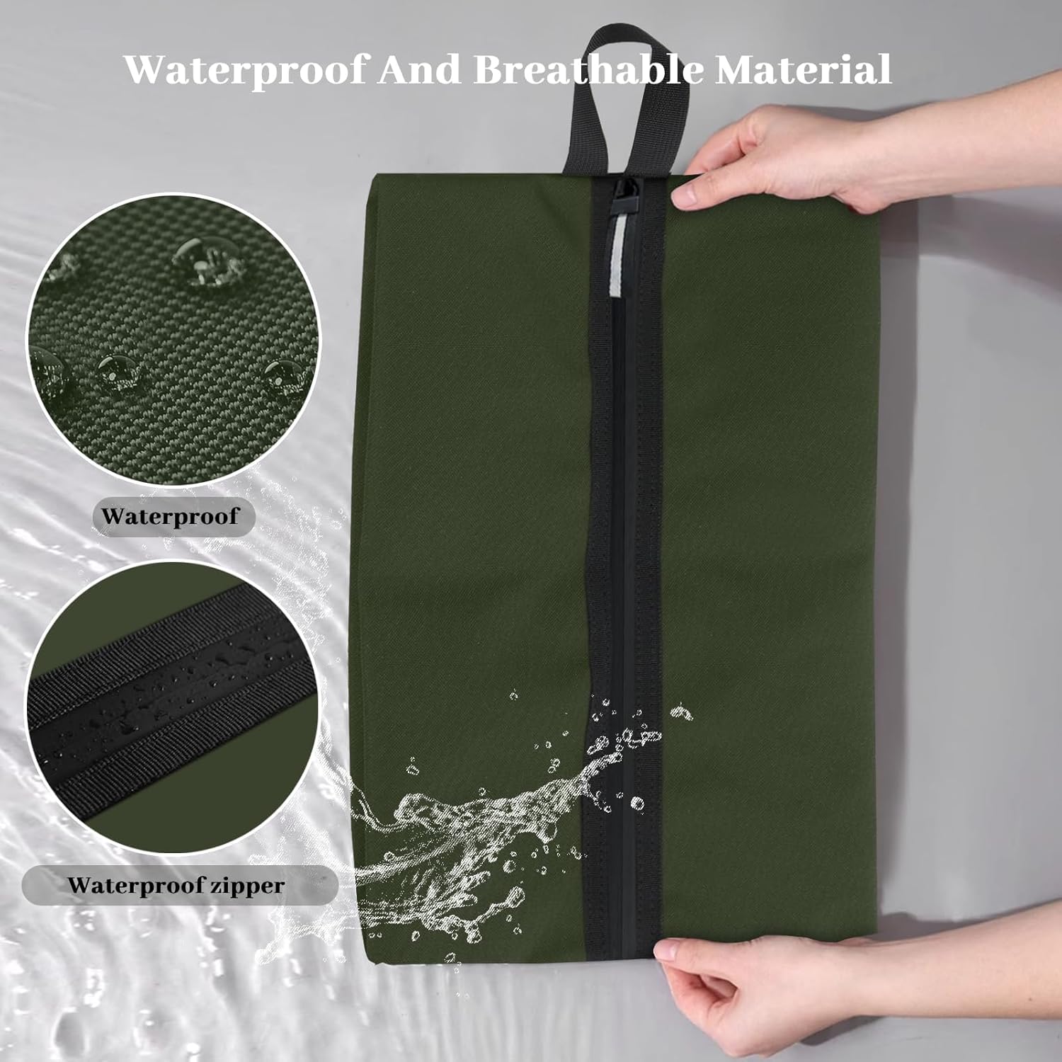 Shoe Bags for Travel Waterproof Odor Absorbing Lightweight Golf Soccer Shoe Storage Organizer Pouch with Smooth Zipper and Handle, Portable Travel Essentials (Dark Green, 1-Pack) - Image 5