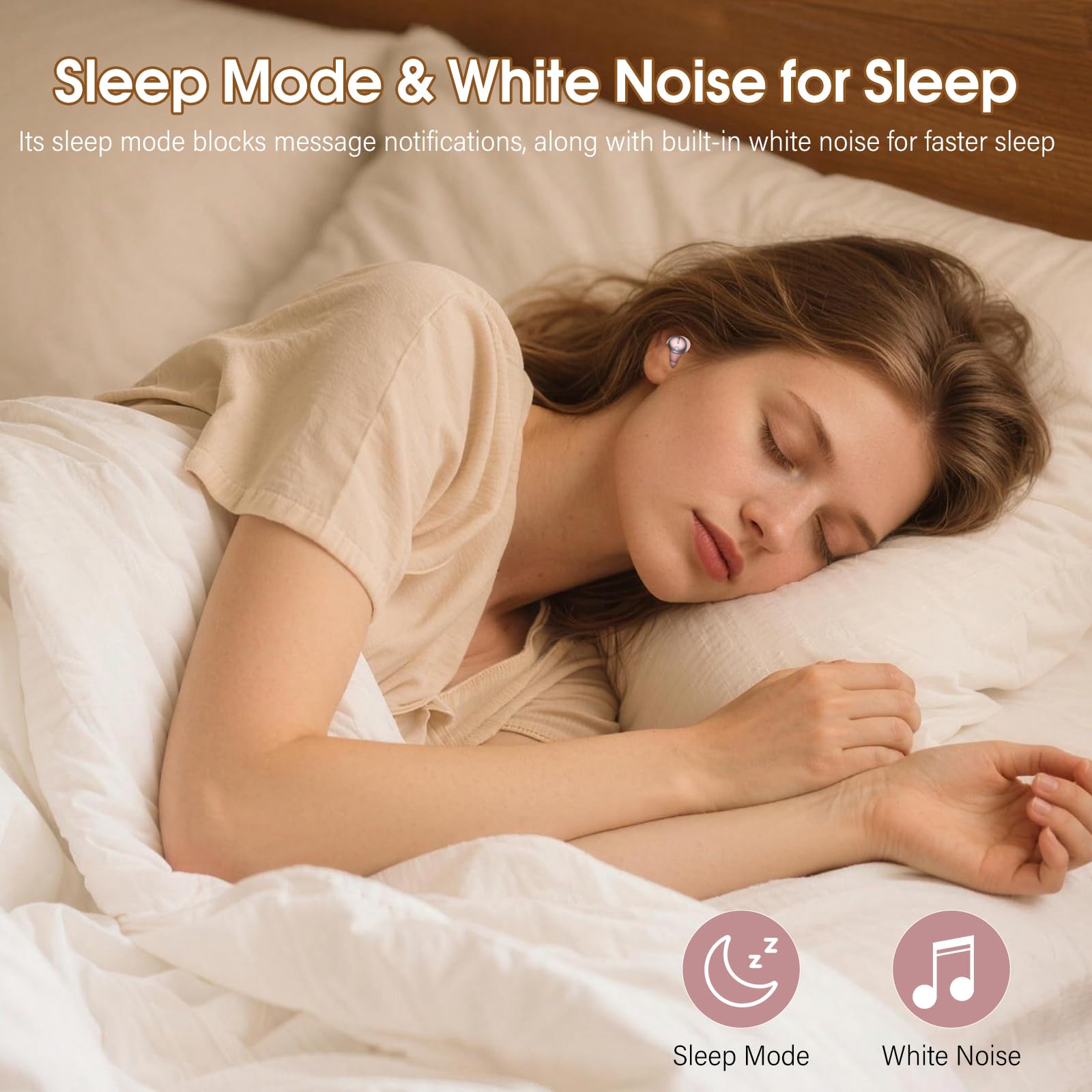 Auriculares Inalámbricos con Pantalla Táctil LED, Auriculares Bluetooth HiFi Estéreo, Mini Auriculare para Dormir Oro Rosa
