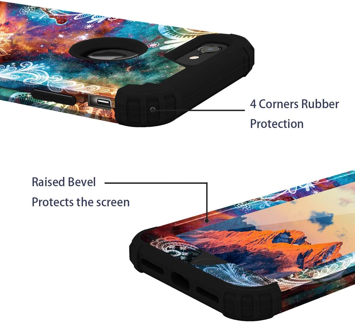 Fingic iPhone 8 Case, iPhone 7 Case, Floral 3 in 1 Heavy Duty Protection Hybrid Hard PC & Soft Silicone Rugged Bumper Anti Slip Full-Body Shockproof Protective Cover Case for Apple iPhone 7/8,Mandala