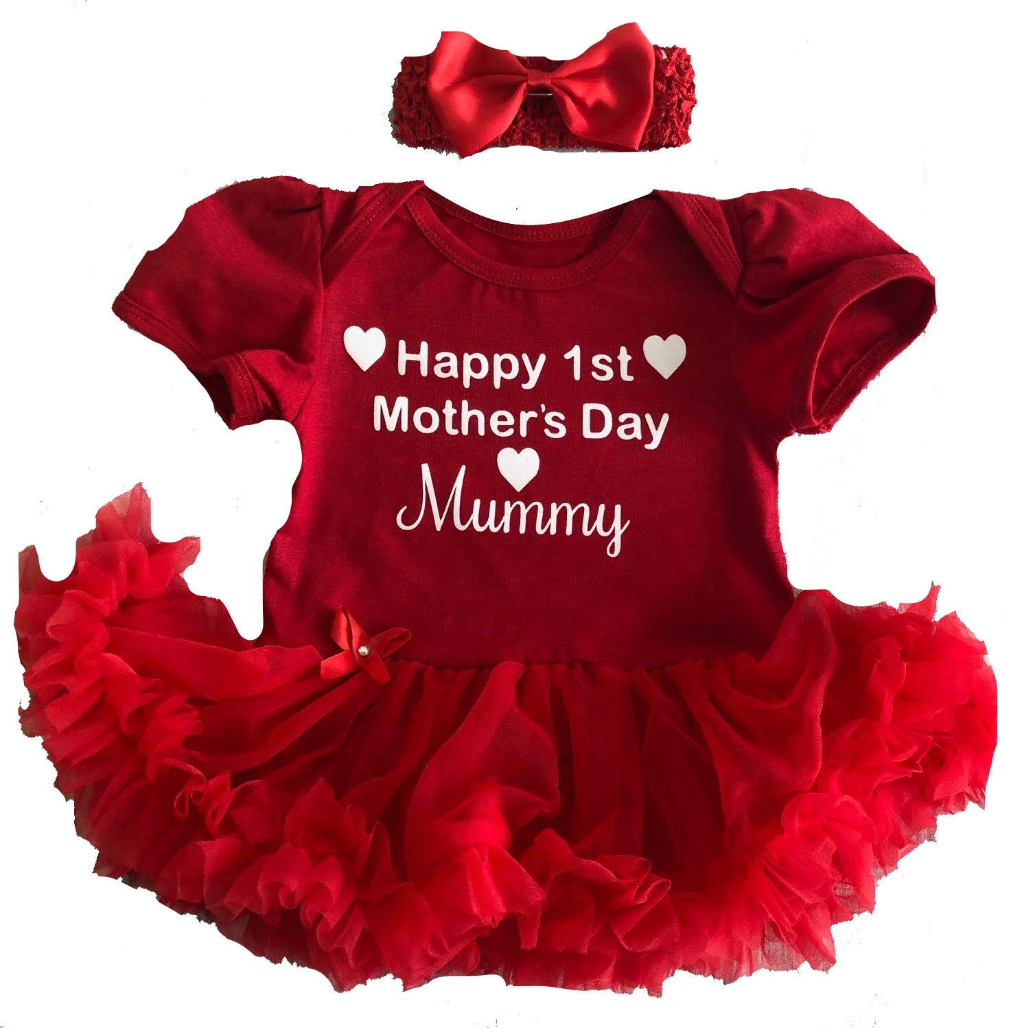 Little Secrets Clothing Women's Red Happy 1St Mother's Day Mummy Baby Girl's Tutu Romper Dress With Headband 6-12Month
