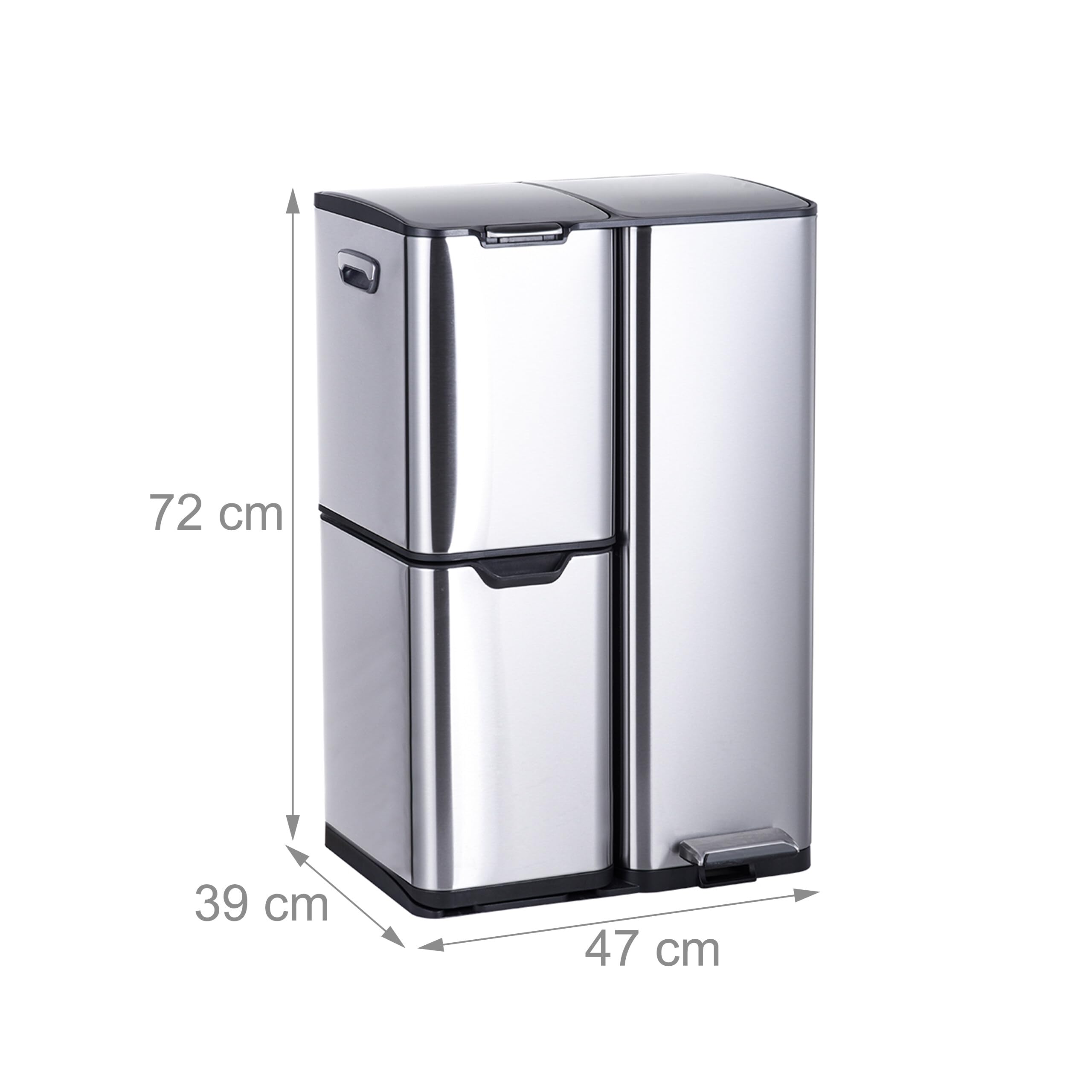 Relaxdays Kosz na śmieci, 3 przegródki, 60 l, wyjmowany kosz wewnętrzny, Soft Close, nożny, stal nierdzewna, segregator śmieci, kuchnia, srebrny