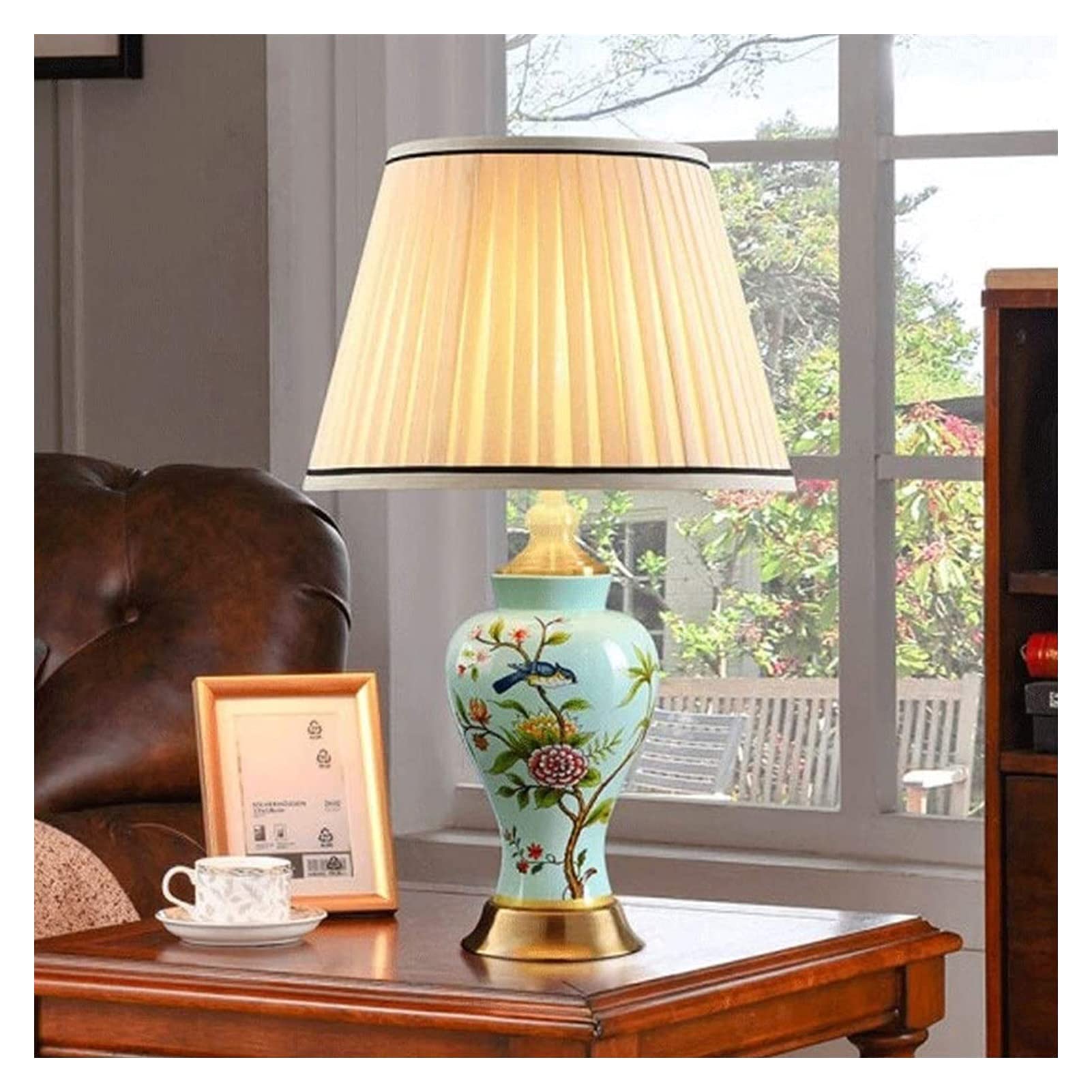 Tischlampe Schreibtischlampen Retro Keramik mit doppelter weißer Stoffschatten Nachttischlampe, Schreibtischlampe for Nachttisch Studienraum Wohnzimmer Nachttischlampen (Size : S)