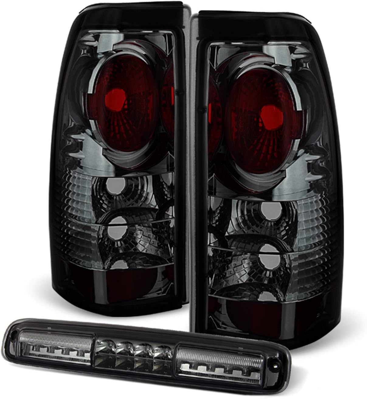 AKKON - For 99-02 Chevy Silverado | 99-06 GMC Sierra 1500 2500 Pickup Truck Smoked Tail Brake Lights + LED 3rd Cargo Lamp