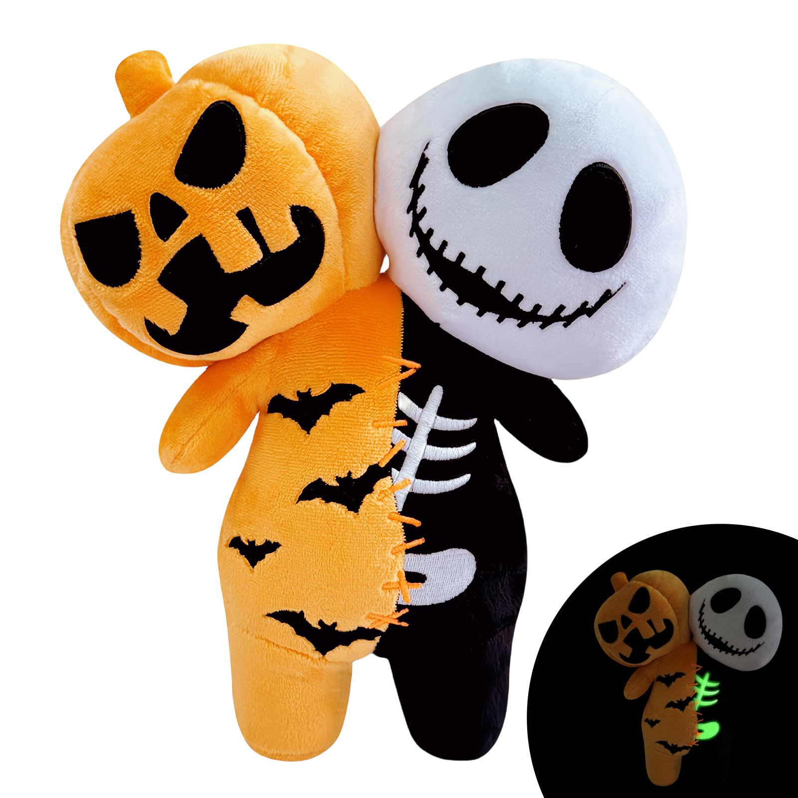 25cm Halloween Pumpkin Skeleton Doll Plush Toy - 9.8" Cute Plush Pillow Stuffed Ghost Doll, Collection Cuddly Soft Toys for Kids, Girls, Boys
