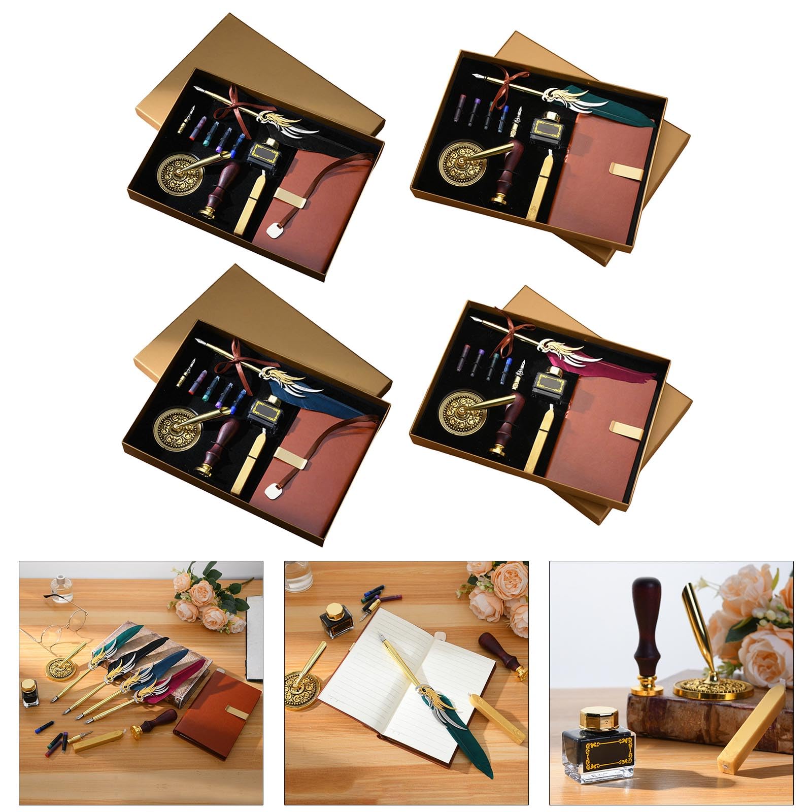 Vintage pierzaste pióro do dipów i pieczęci zestaw skórzany notatnik dip i atramenty zestaw na przyjęcie zaproszenie scrapbooking artysta rysunek