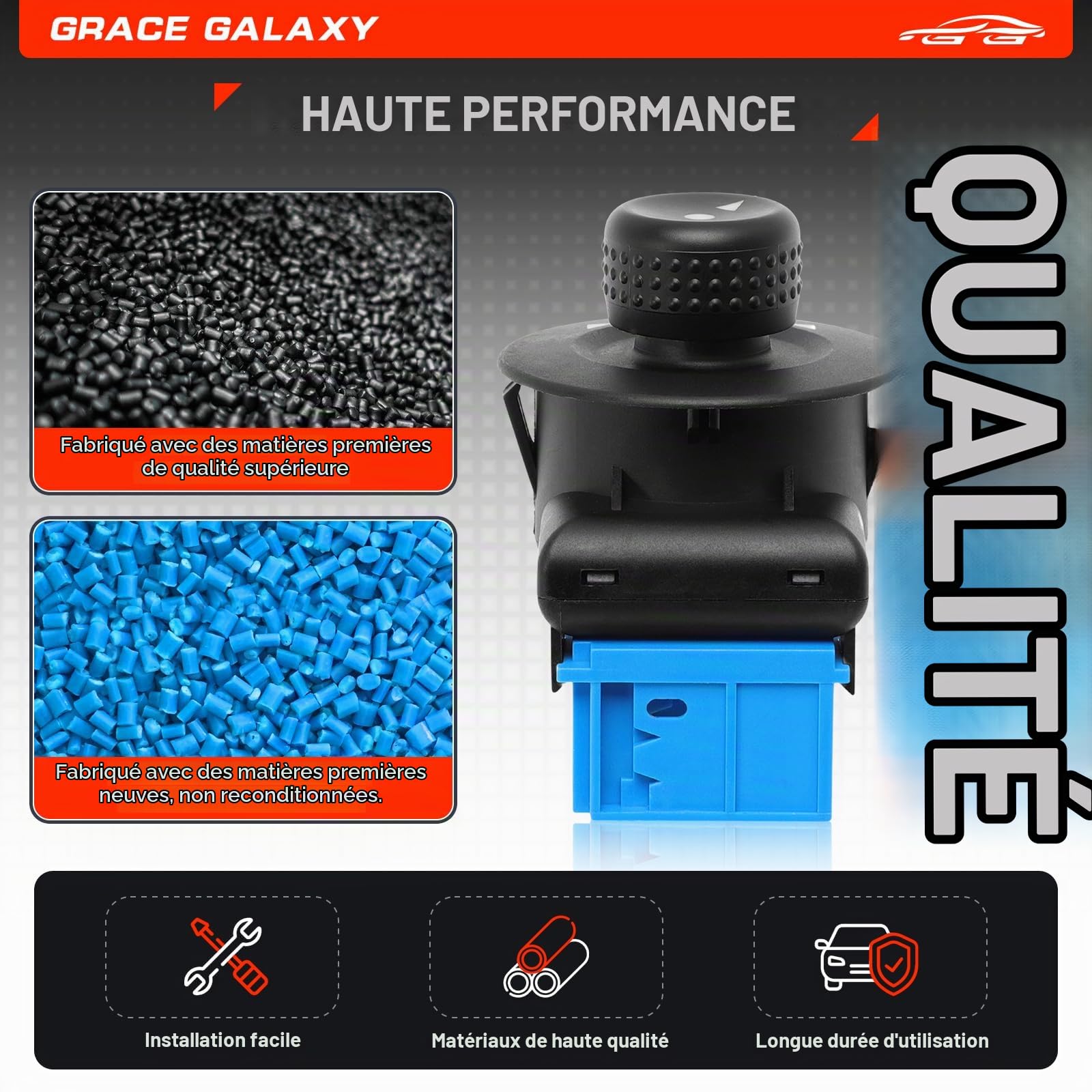 GraceGalaxy 1855.26 Bouton Réglage Rétroviseur électrique pour Partner 1007 | pour C2 C3 Xsara Picasso Berlingo,Interrupteur à Bouton de Réglage du Miroir