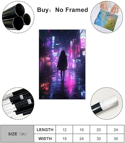 Miniatura 2 de Decoración de pared de anime Vaporwave - Paisaje urbano neón retro - Póster de ciudad nocturna Cyberpunk, pintura decorativa, lienzo, arte de pared,