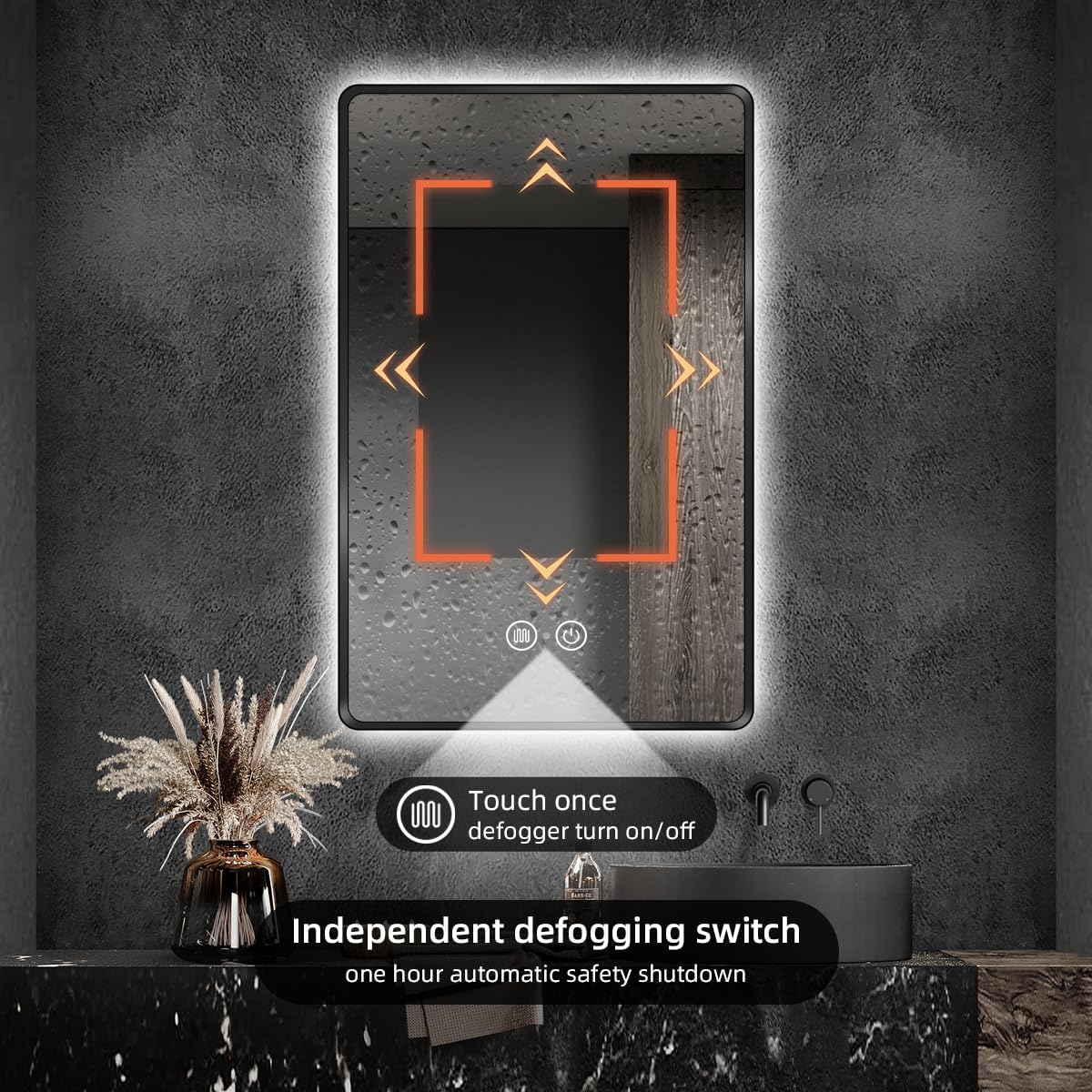 36"x28" Black LED Bathroom Mirror, Metal Framed, Rounded Rectangle, Bathroom Backlit Mirror, Anti-Fog, Stepless Dimmable, Smart Lighted Mirror for Vanity, Infrared Motion Sensor Lights, Memory