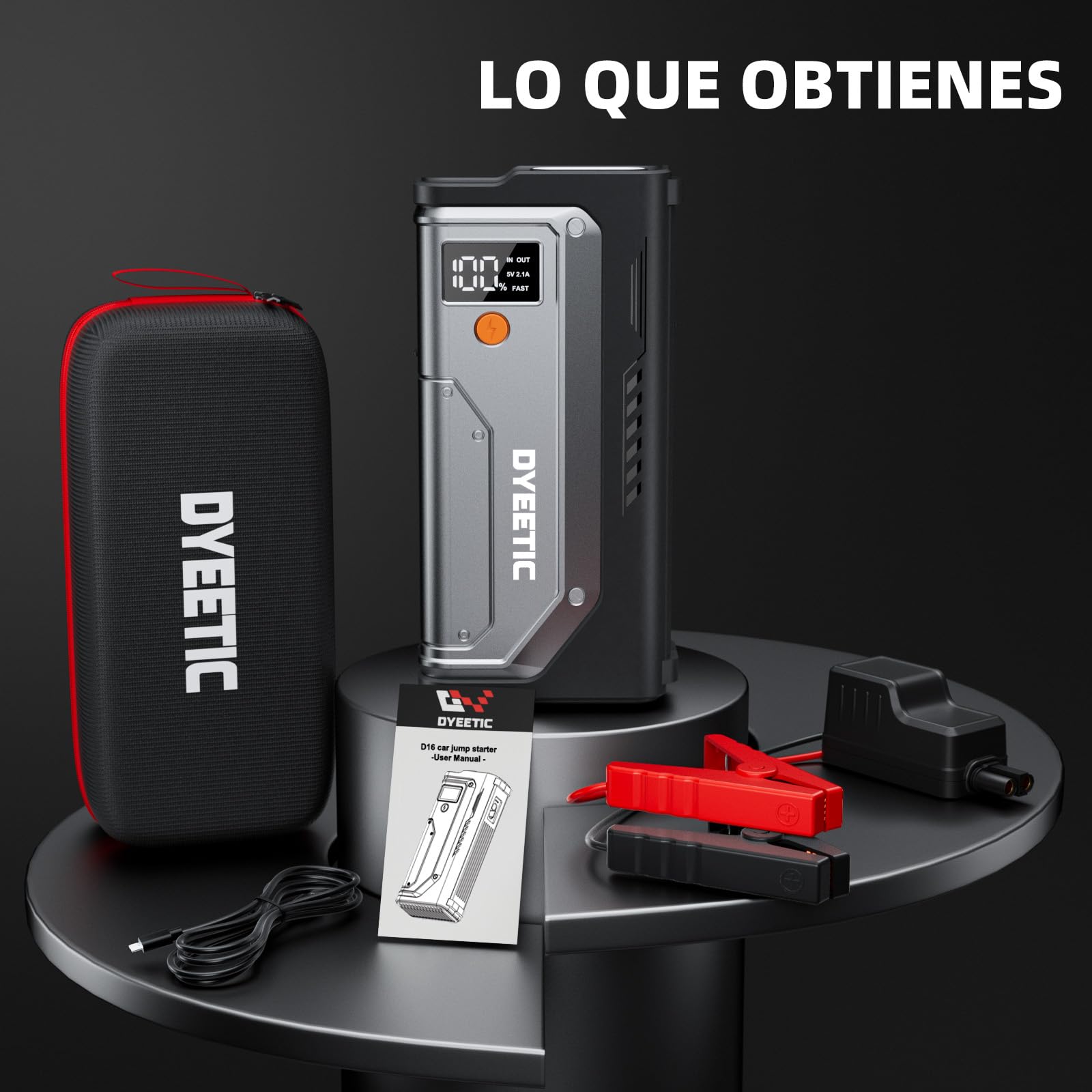 8000A Arrancador de Coche,Arrancadores de batería de Coche,12V Jump Starter Portátil (para All Gasolina o 12L Diesel), Linterna LED de Emergencia, Cables de Arranque