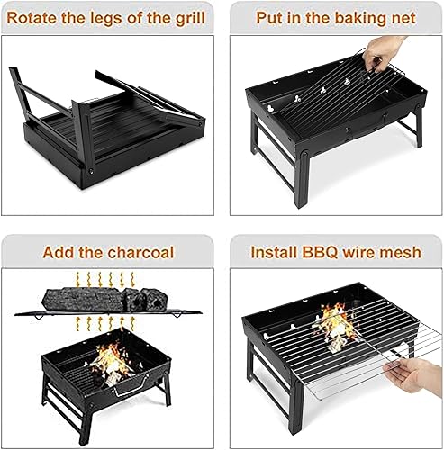 Miniatura 3 de Parrilla de carbón, plegable, portátil y ligera parrilla para cocinar al aire libre, ideal para campamento, senderismo, picnics, tailgating,