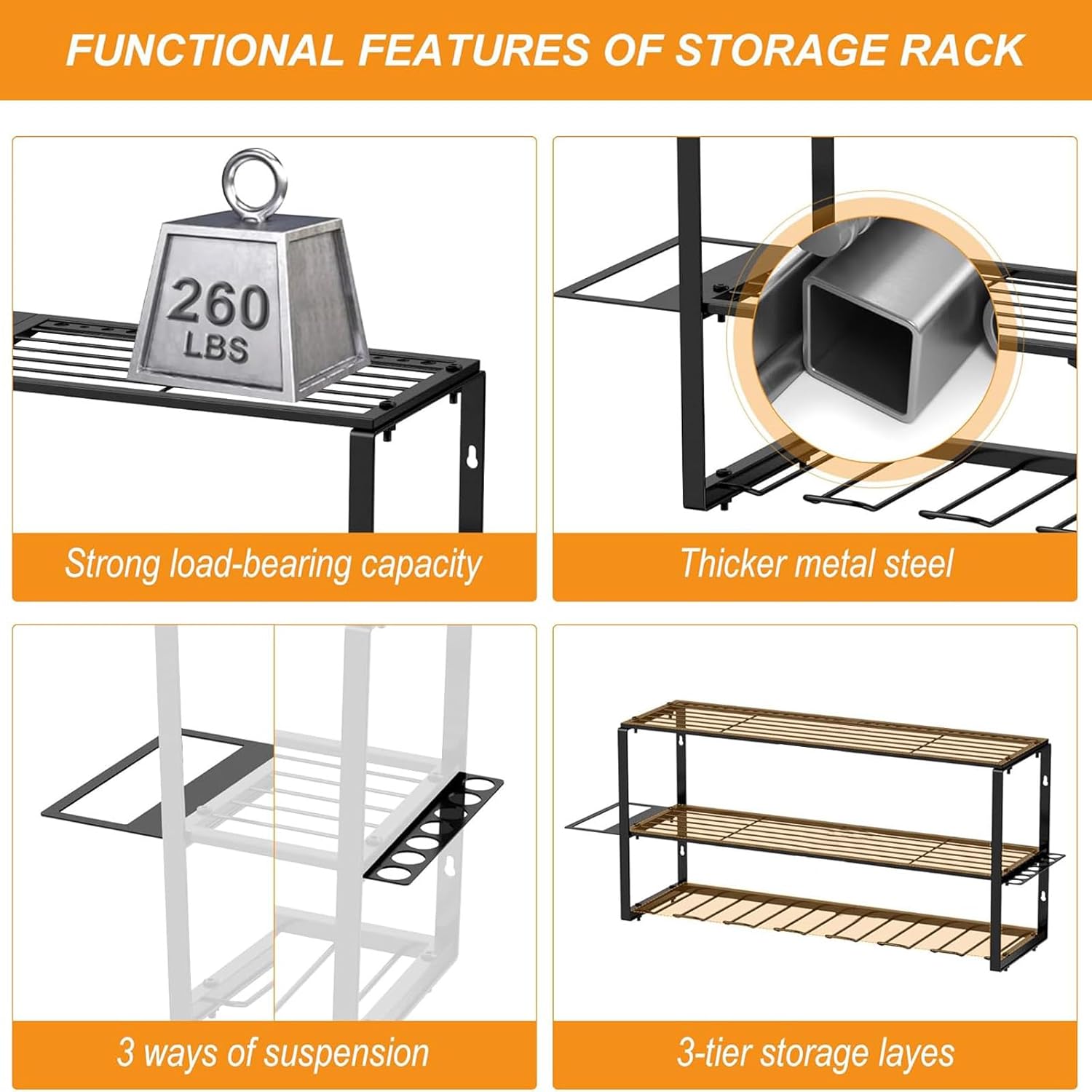 3-Tier Power Tool Organizer Stand Wall Mount with 7 Heavy Duty Cordless Drill Hanger Storage Rack and Battery Shelf for Garage Organization, Workshop, Shed (26Inch, 260LBS Capacity)