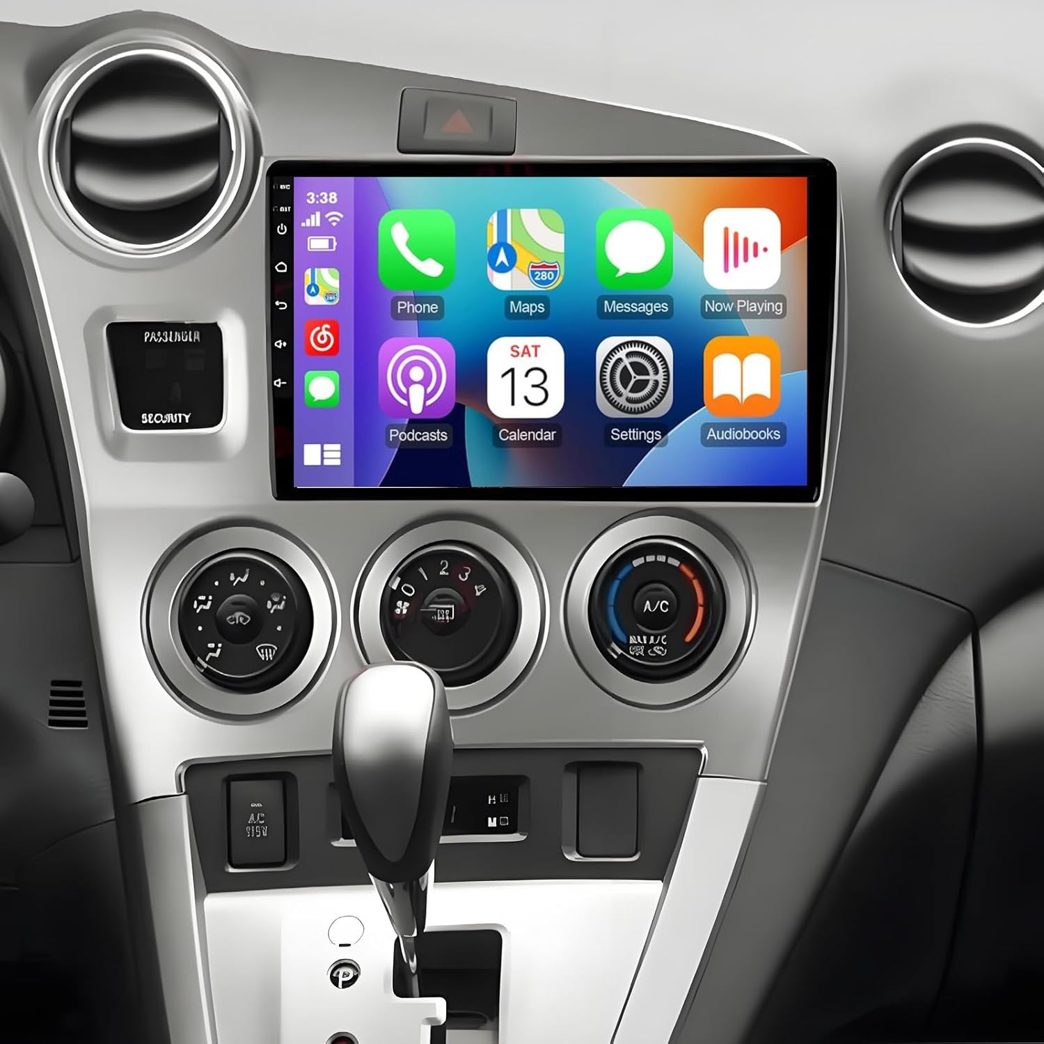 PHEZEN 9 inch Touchscreen Car Stereo Radio Fit for Toyota Matrix 2009 2010 2011 2012 2013 2014 with Carplay Android Auto WiFi GPS Navigation Bluetooth FM SWC Backup Camera - 4+64G