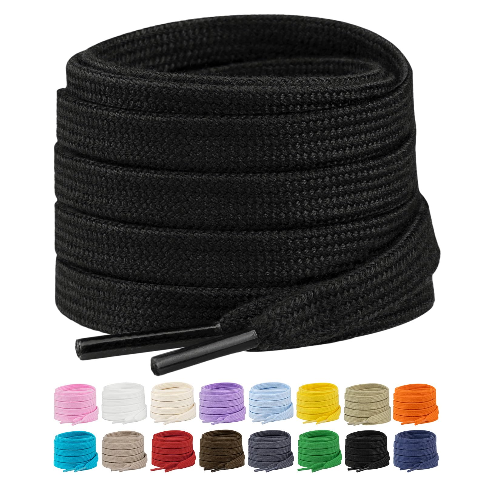 Stepace 2 Pairs Flat Shoe Laces for Sneakers 5/16" Premium Poly Cotton Shoelaces for Athletic Shoes