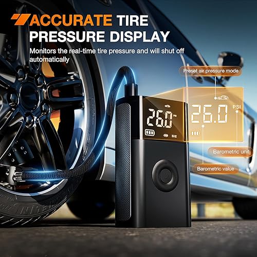 Miniatura 3 de Nilight Inflador de neumáticos, compresor de aire portátil, batería recargable de 12 V CC, 150 PSI, apagado automático inalámbrico con medidor de