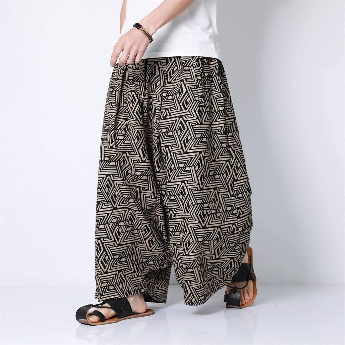 Seidarise Men's Harem Pants Hip hop Joggers Baggy Wide Leg Pants Casual Harem Linen Japanese Yoga - Image 5