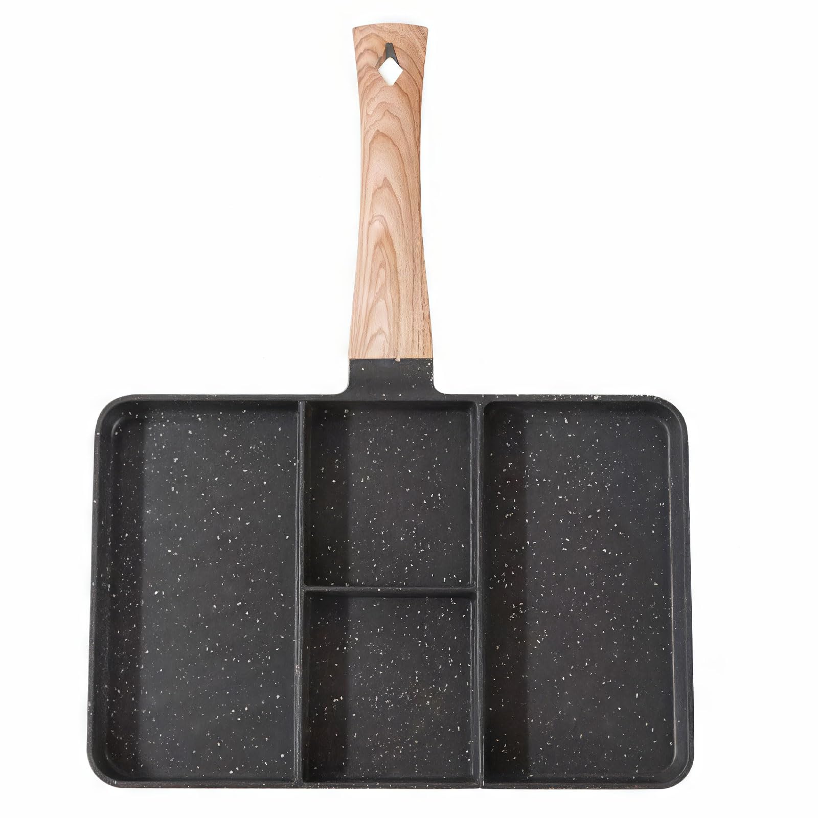 Wielofunkcyjna patelnia śniadaniowa - 4-częściowa patelnia do omletów i naleśników, powierzchnia do szybkiego czyszczenia, 35 cm z uchwytem do zawieszania dla łatwego przechowywania