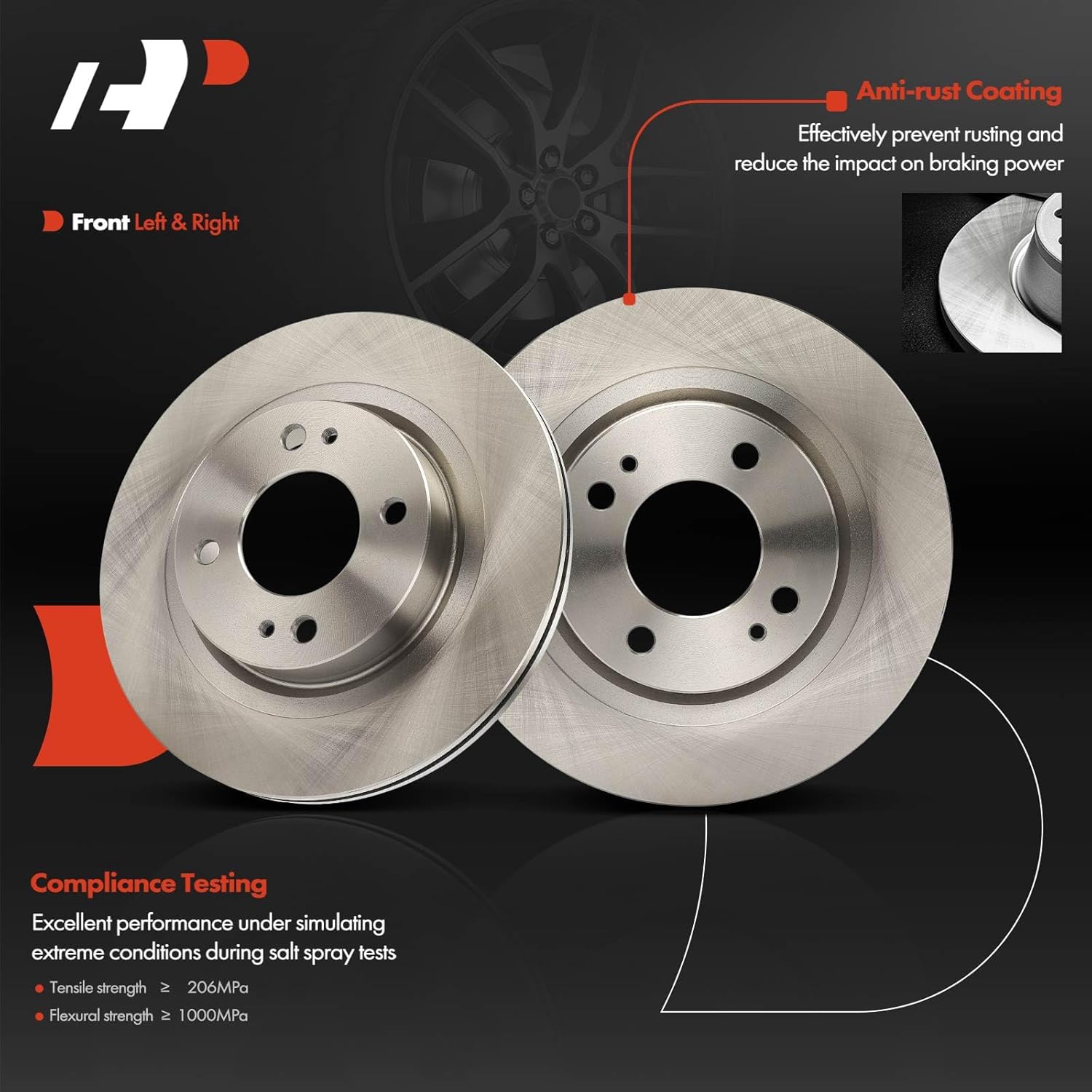 A-Premium 9.88 inch (251mm) Front Vented Disc Brake Rotors + Ceramic Pads Kit Compatible with Select Mitsubishi Models - Mirage 2017-2022, Mirage G4 2017-2022, 6-PC Set