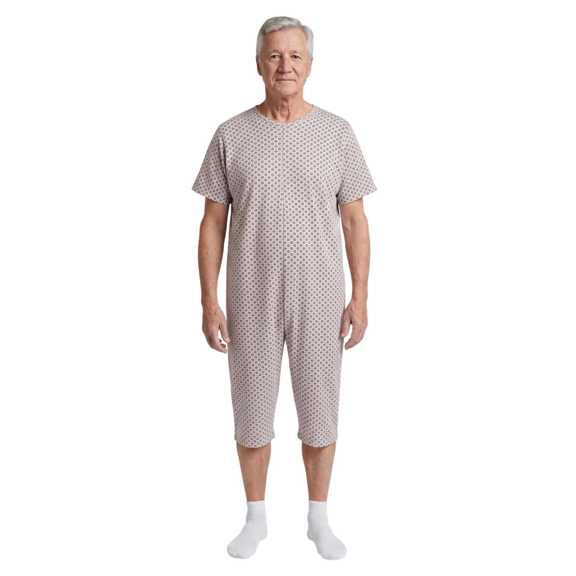 Pyjama intégral médical été unisexe – Grenouillère adulte coton 100% à manches et jambes courtes – Pyjama dos zip seniors – Vêtements gériatriques Made in Italy