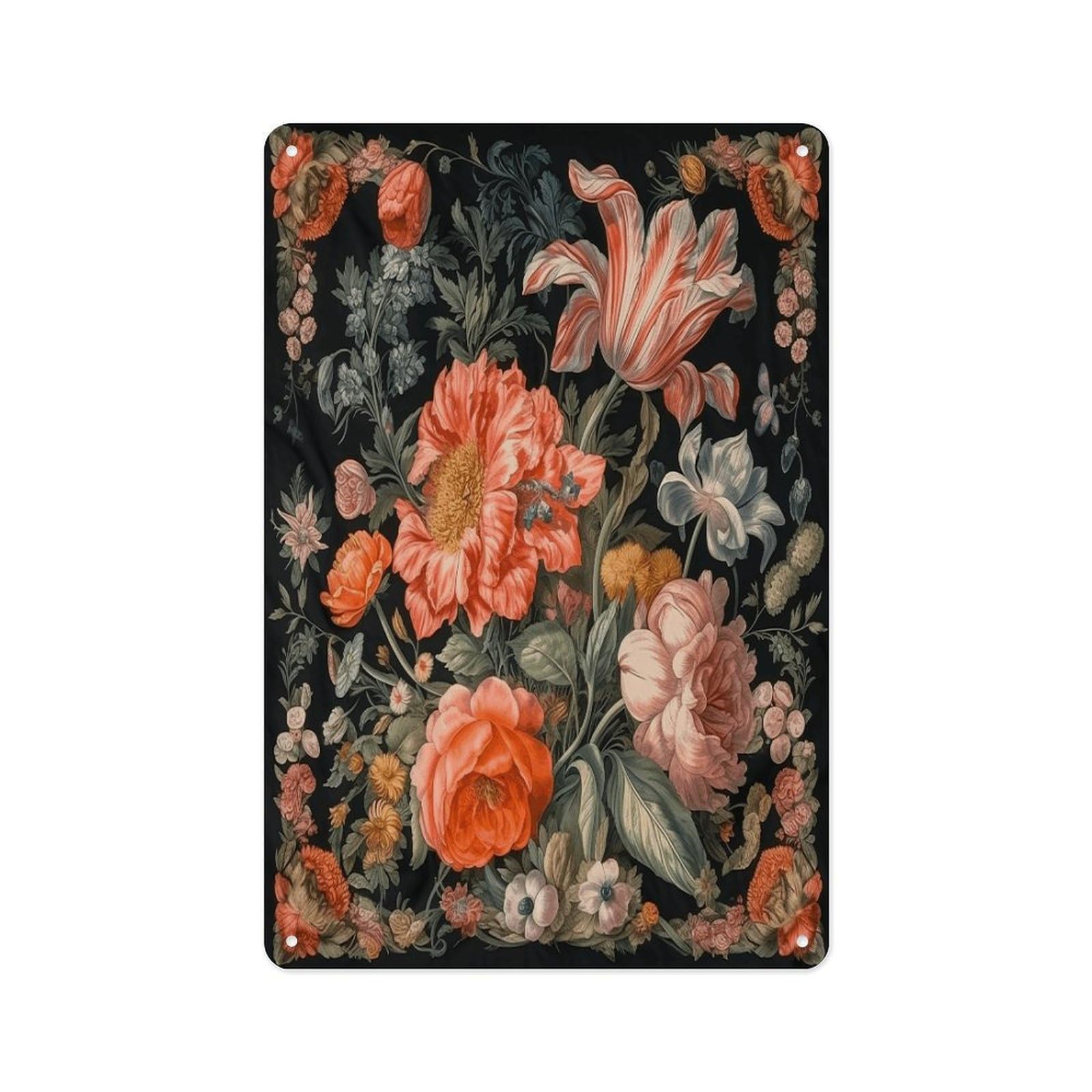 Fekiloot Style Orange Flower Pattern Wall Decor Metal Signs Tin Signs Poster