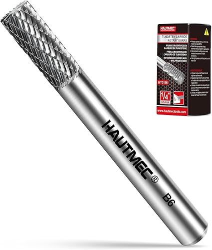 HAUTMEC Cilindro de tungsteno Rotary File Carburo Burr 14 '' Shank, 14 '' longitud de la cabeza de corte doble para carpintería, perforación, talla