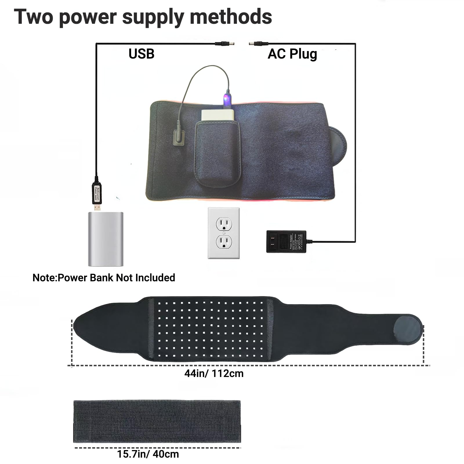 Cinturón de terapia de luz roja con masaje y luz infrarroja de 660 nm y 850 nm, almohadilla térmica para aliviar el dolor de cintura, espalda, zona lumbar, hombros, abdomen y piernas y relajarse