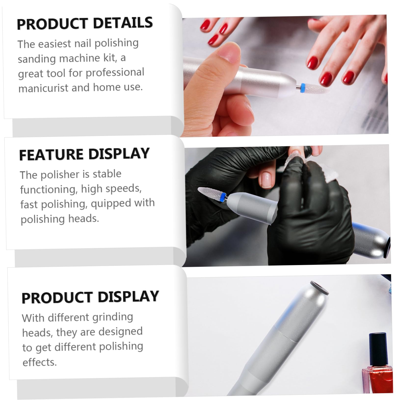 SHERCHPRY Elettrico per Manicure e Pedicure Macchina per Lucidare Unghie Portatile con Controllo e Testine Intercambiabili per Unghie Gel e Acriliche per Domestico e