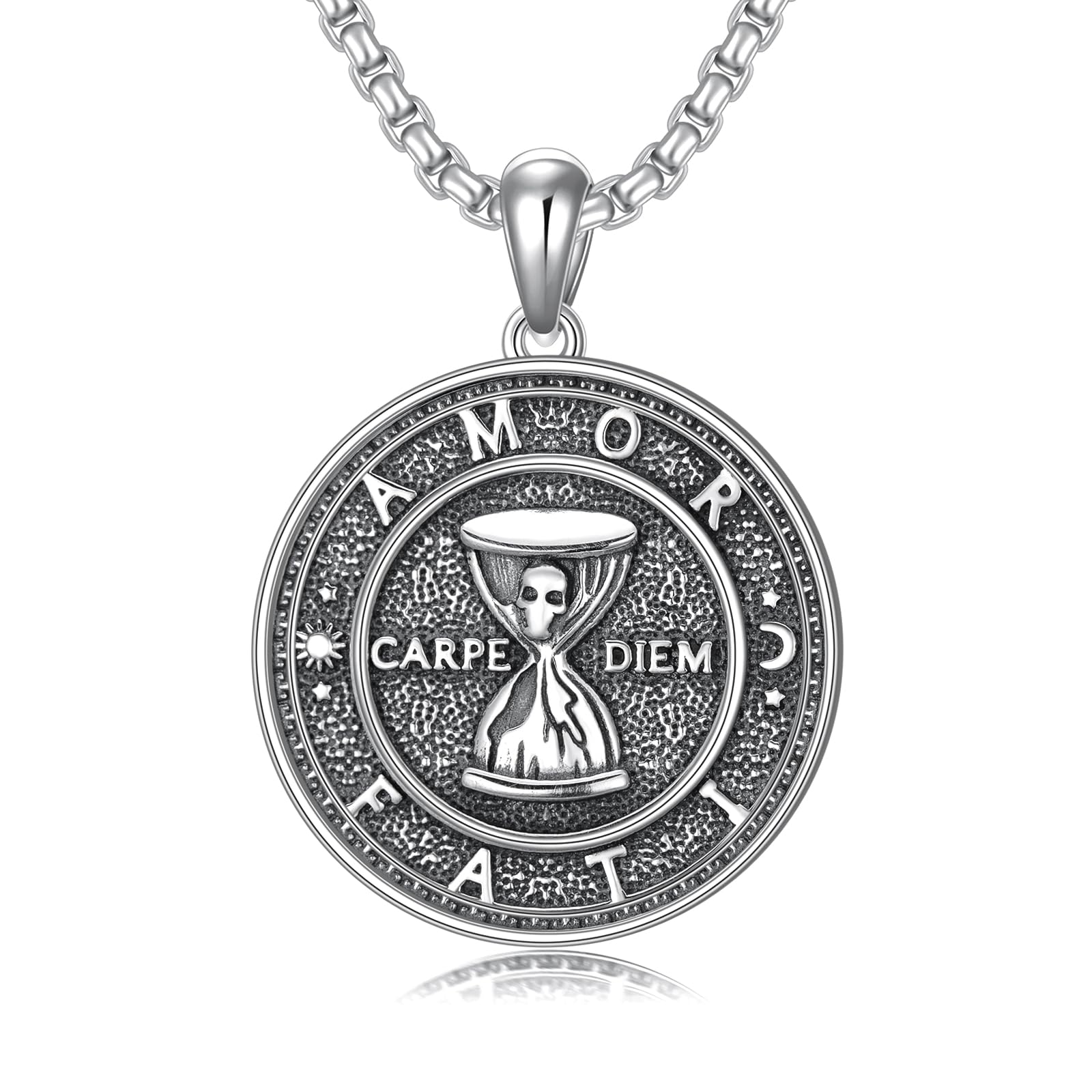 Memento Mori Halskette für Herren 925 Sterlingsilber Memento Mori Anhänger Lebensbaum Totenkopf Amulett Schmuck Geschenke 55,9 cm + 5,1 cm Edelstahl Kette