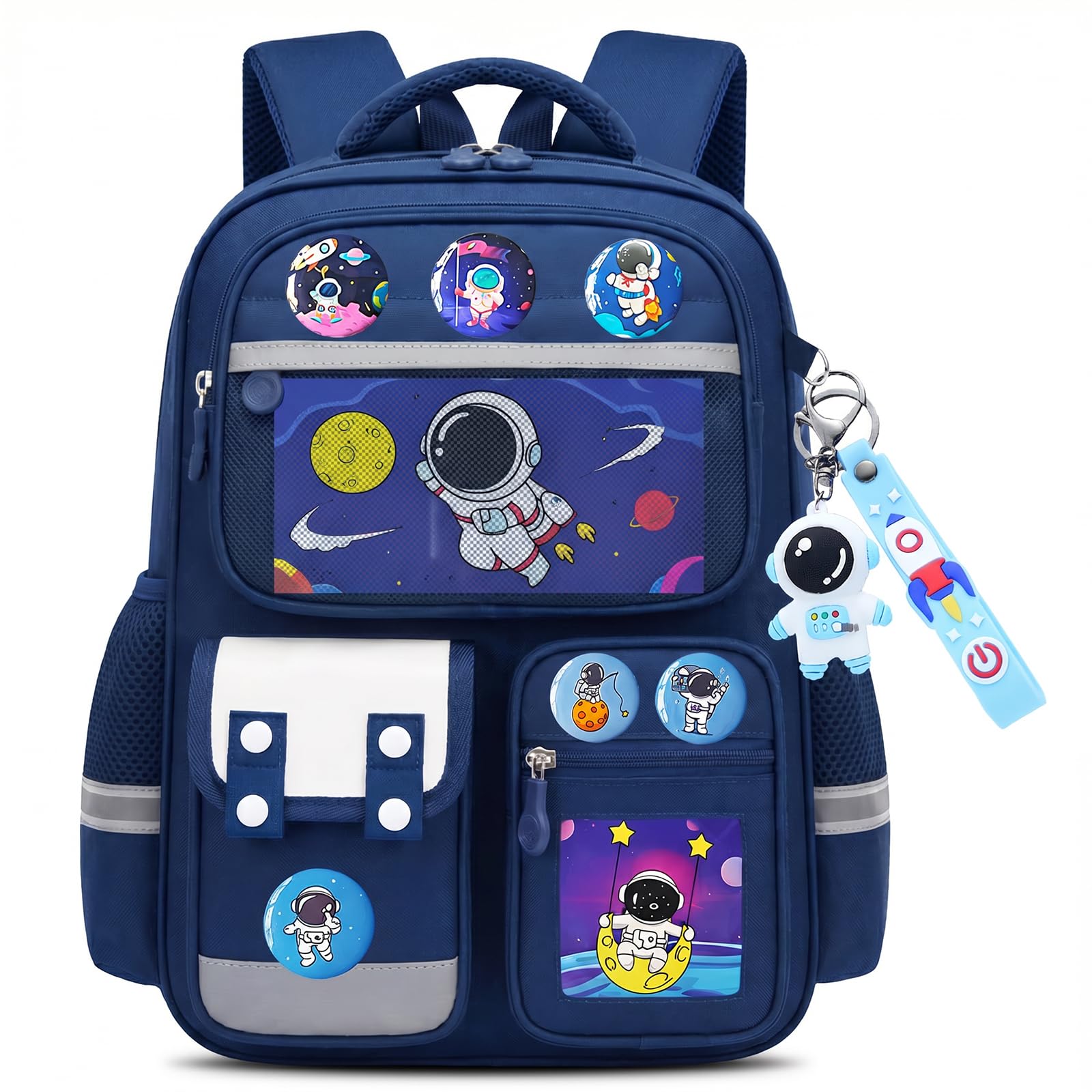 Amythe Mochila Niño 8-12 Años Primaria – Mochila Ergonómica Ligera con Bandas Reflectantes, Compartimento A4, Oxford 300D – Diseño Astronauta – Regalo Vuelta al Cole -Azul