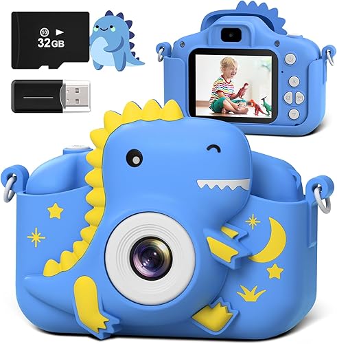 Cámara digital para niños, dinosaurio para niños y niñas, regalos de cumpleaños de Navidad, cámara selfie 1080P para juguetes de 3, 4, 5, 6, 7, 8, 9