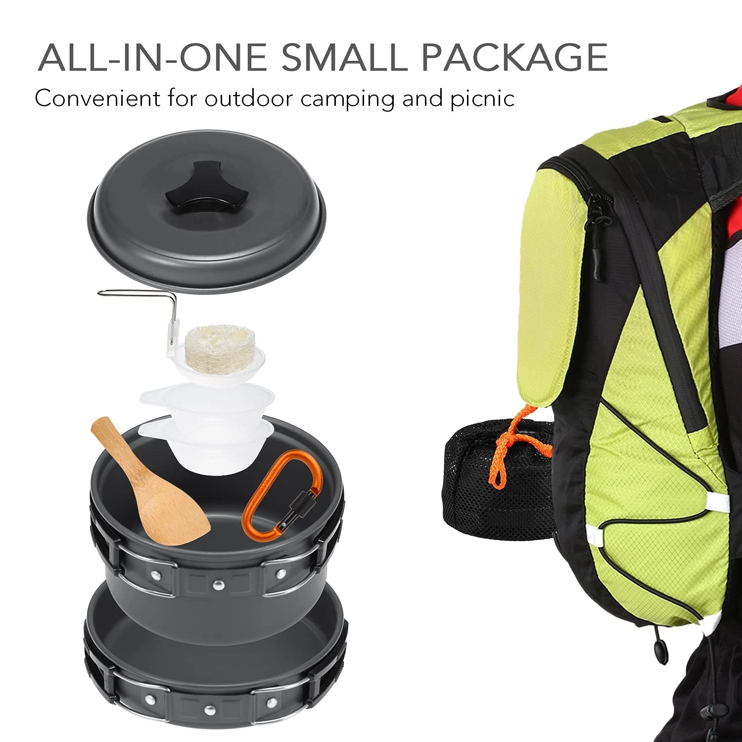 10-teiliges Set Geschirr Camping Kochgeschirr Kochset Kochset Kochen im Freien Picknickausrüstung Topf Pfanne Schüsseln Rucksackwandern Wanderausrüstung Set