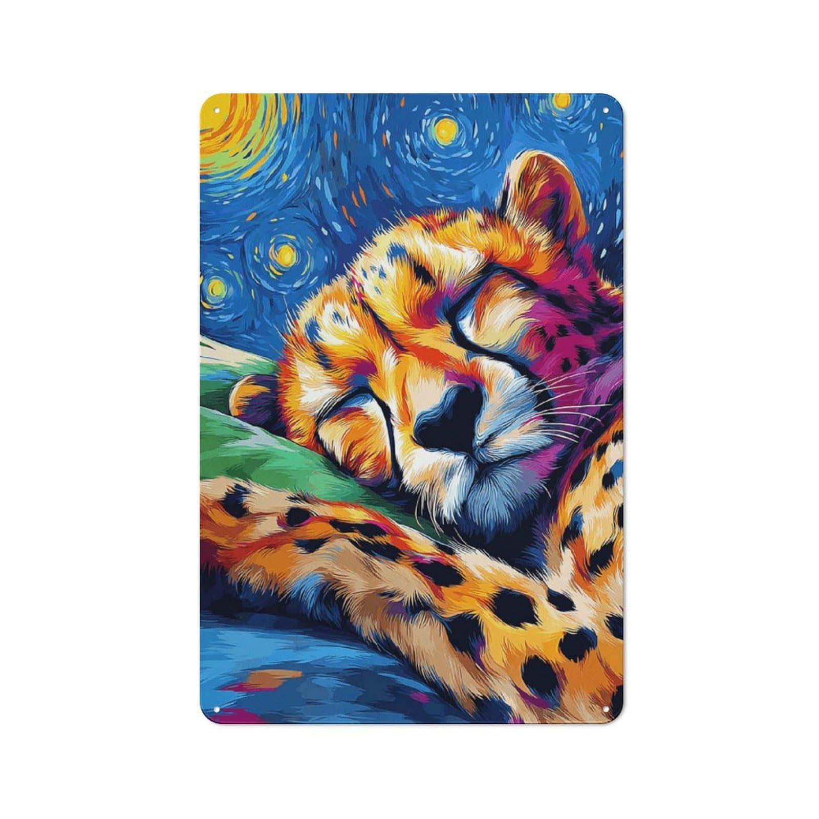 Junmoney Colorful Cheetah Dreamscape Vintage Tin Sign 30X20cm, Rustic Bistro Wall Plaque For Kitchen, Cafe, Pantry Or Dining Room