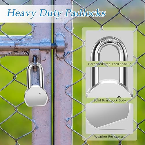 Miniatura 2 de BEVISKkki Paquete de 4 cerraduras resistentes, candado de alta seguridad, candados con igual llave, candado de grillete largo con 12 llaves para