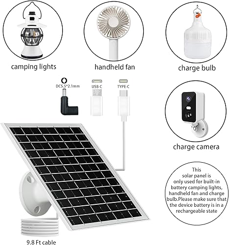 Miniatura 9 de Panel solar para cámara de seguridad IP65 impermeable USB cargador de panel solar puerto tipo C, puerto micro USB y puerto de CC, saneles solares