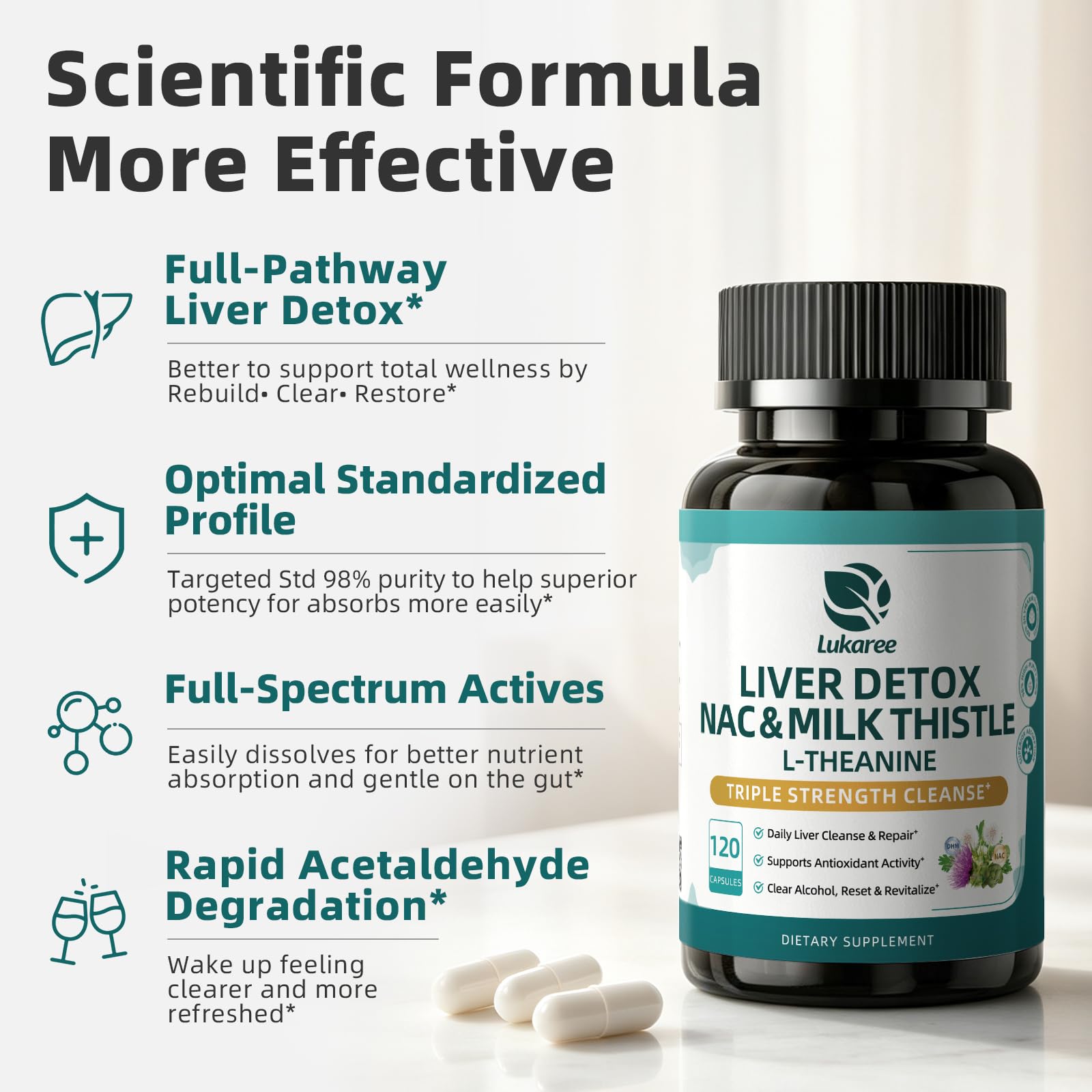Natural Liver Support Supplement with NAC 600mg, 98% DHM, Vegan, 120 Count — Amazon image 2