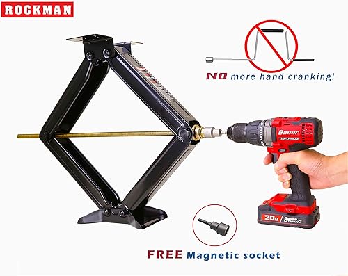 Miniatura 3 de ROCKMAN Gatos de tijera de nivelación de 24 pulgadas, 7500 libras, para caravana, remolque, estabilizador, con base de lazo ancho, enchufe de