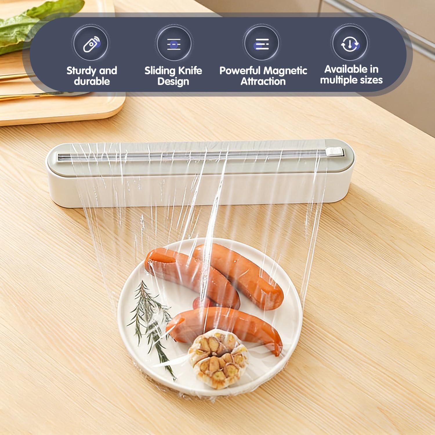 Magneétique Coupe Film Alimentaire - Élégant Gris Distributeur & Dérouleur Pour Papier Aluminium Et Film Alimentaire, Pratique Coupe Lisse Sans Perçage, Organisateur De Cuisine